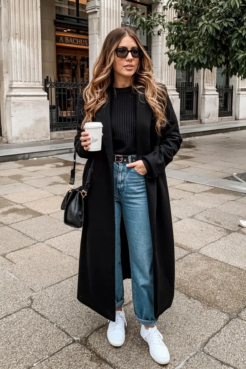 winter outfits for women over 50 ideas 2025 2026 Effortless Black and Denim Street Style