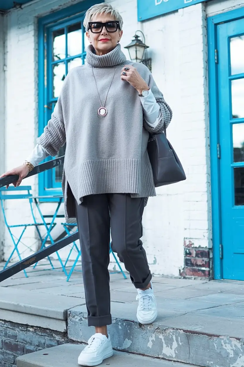 winter outfits for women over 60 ideas 2025 2026 Sporty Chic in Oversized Knits