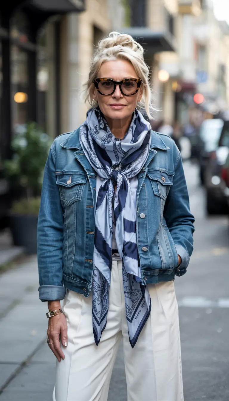 winter outfits for women over 60 ideas 2025 2026 Denim with Silk Accents