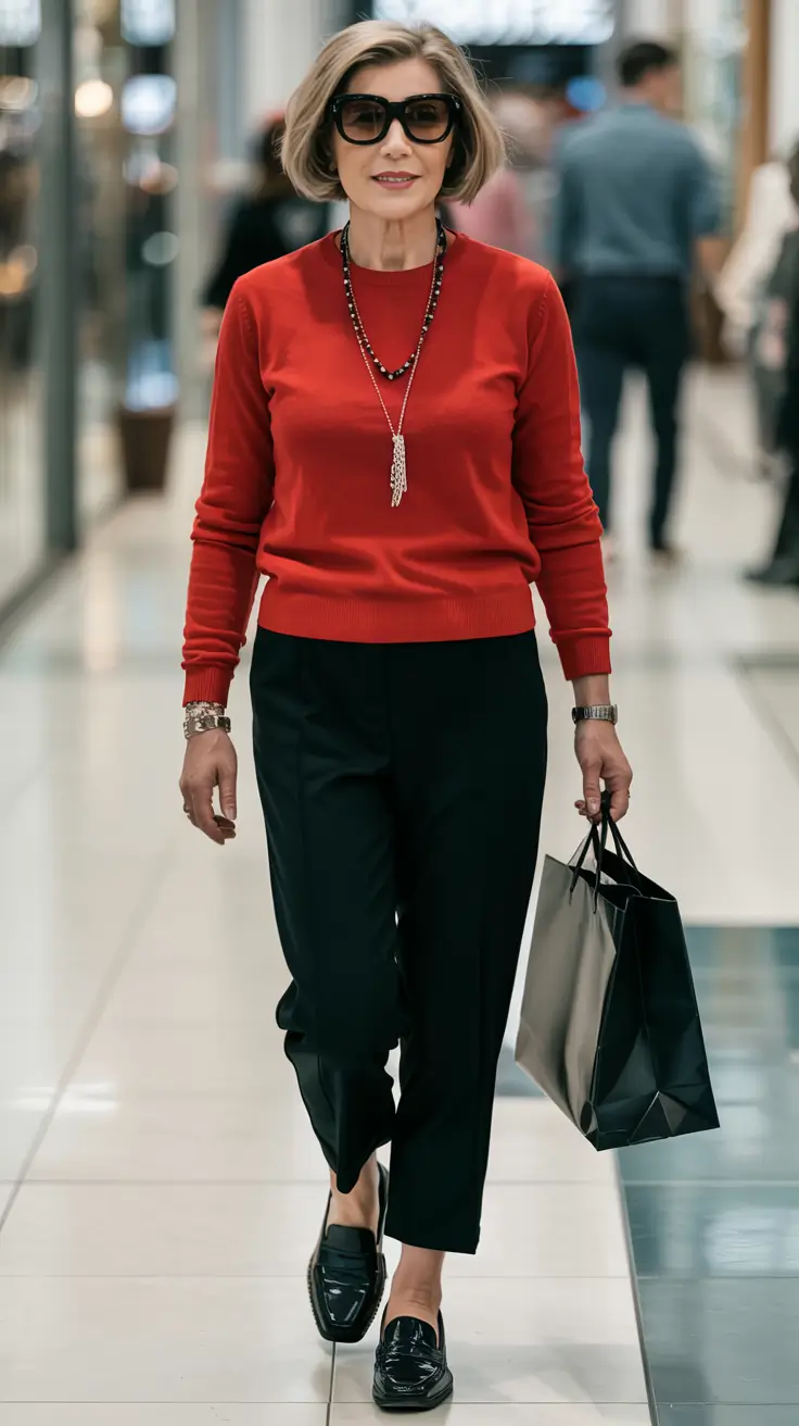 winter outfits for women over 60 ideas 2025 2026 Red and Black Chic