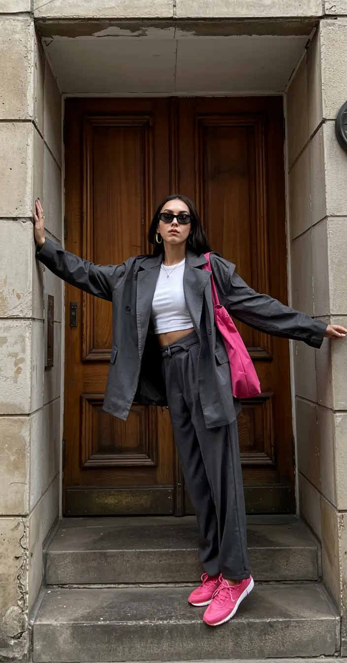 winter outfits inspiration 2025 2026 Grey Suit with a Pop