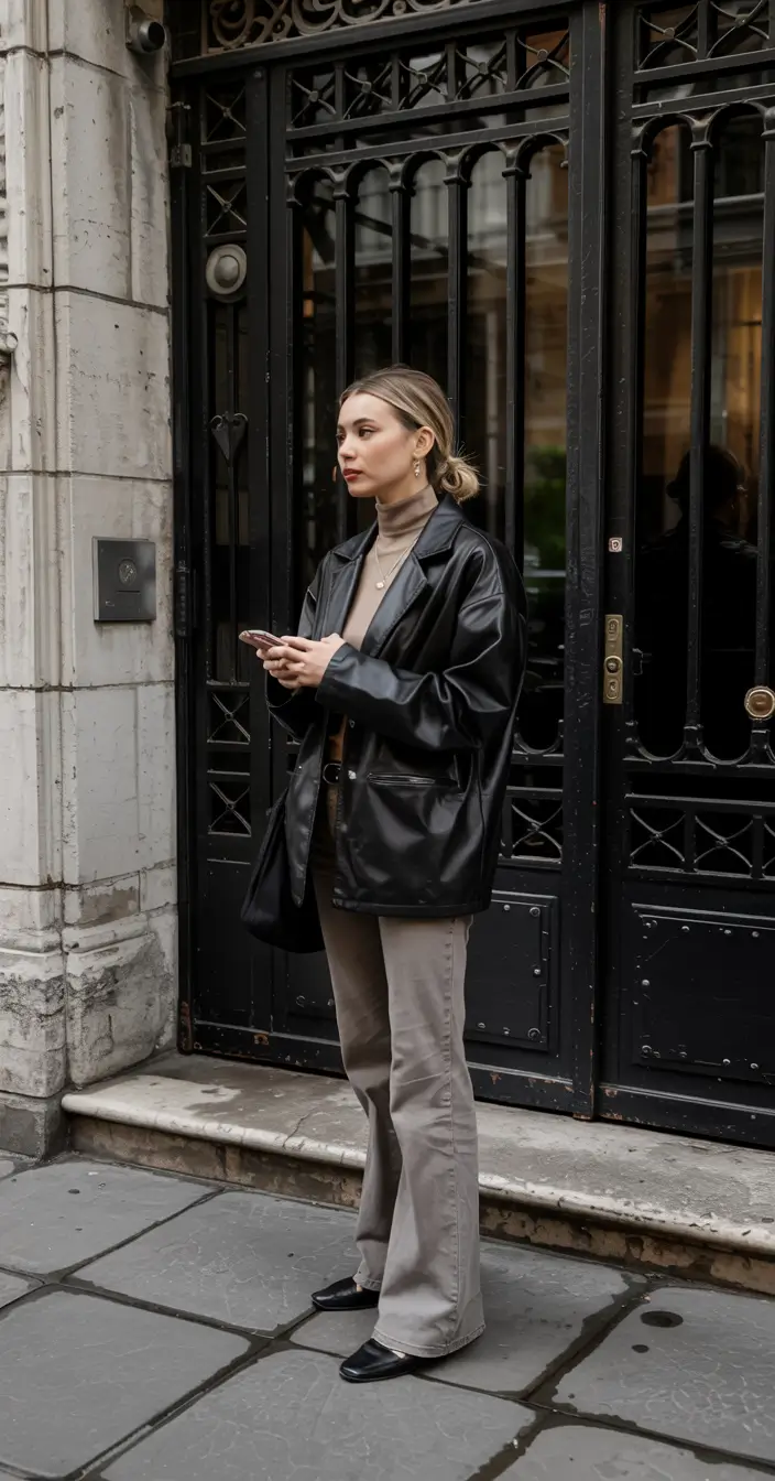 winter outfits inspiration 2025 2026 Leather Layers with Taupe Accents