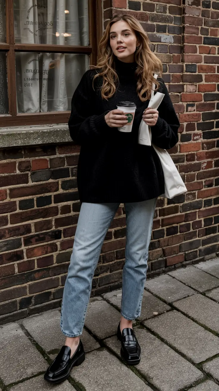 winter outfits inspiration 2025 2026 Everyday Comfort in Black and Denim