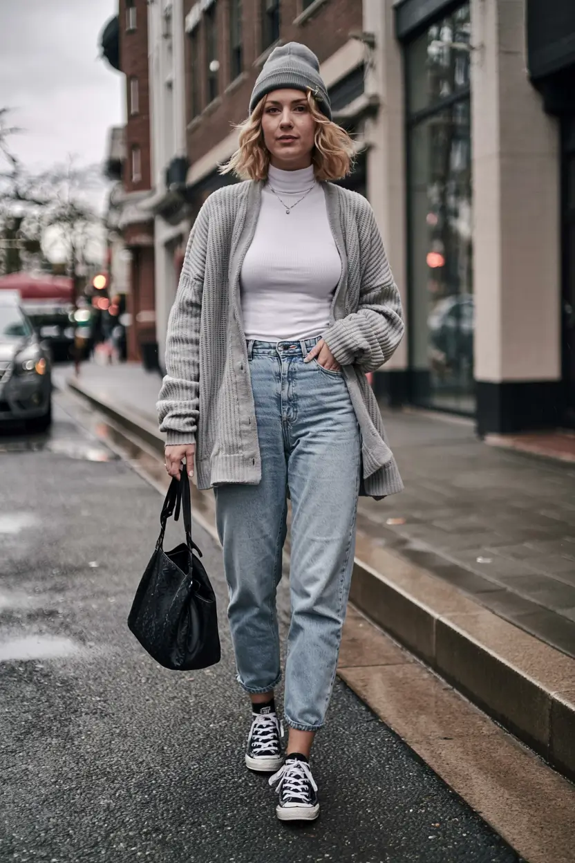 winter outfits inspiration 2025 2026 Soft Grey Cardigan Energy