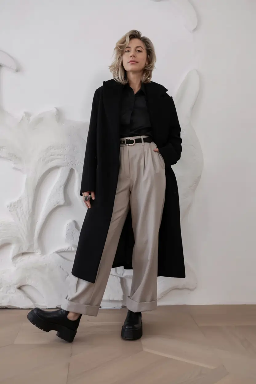 winter outfits inspiration 2025 2026 Structured Contrast