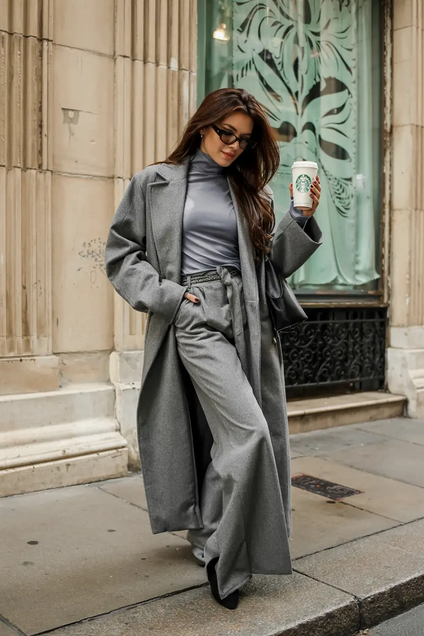 winter outfits inspiration 2025 2026 Grey Monochrome Power