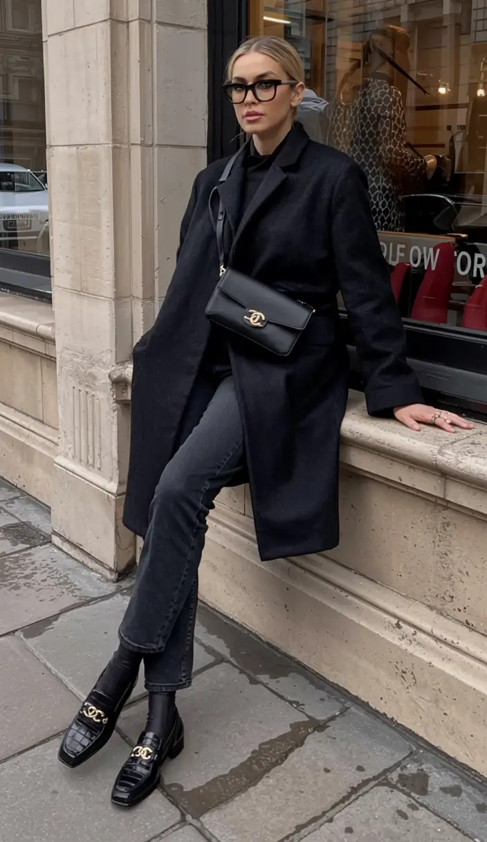 winter outfits inspiration 2025 2026 Monochrome Black Luxe