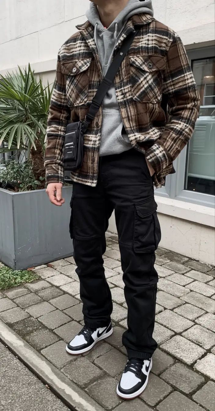 winter outfits men 2025 2026 style guide Layered Streetwear with Checks