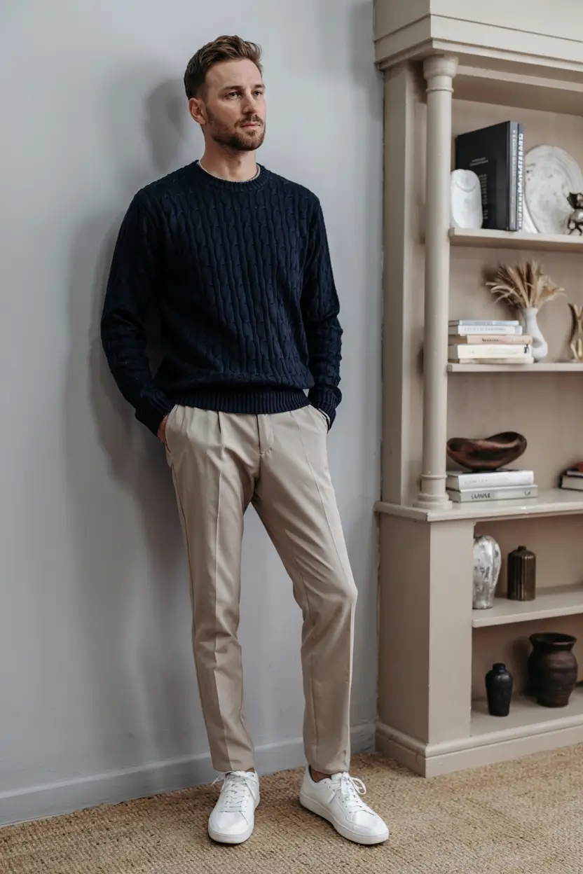 winter outfits men 2025 2026 style guide Navy Knit Sophistication