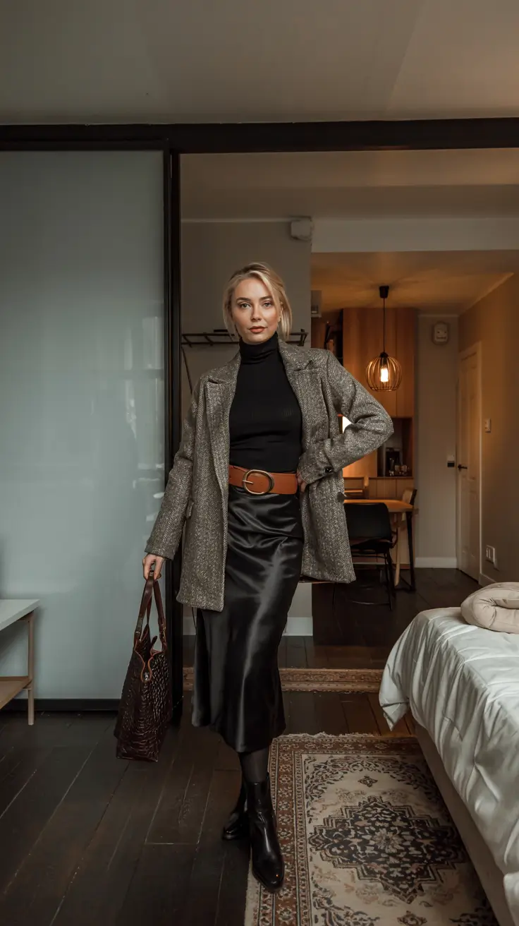 winter work outfits 2025 2026 style guide Blazer Meets Satin