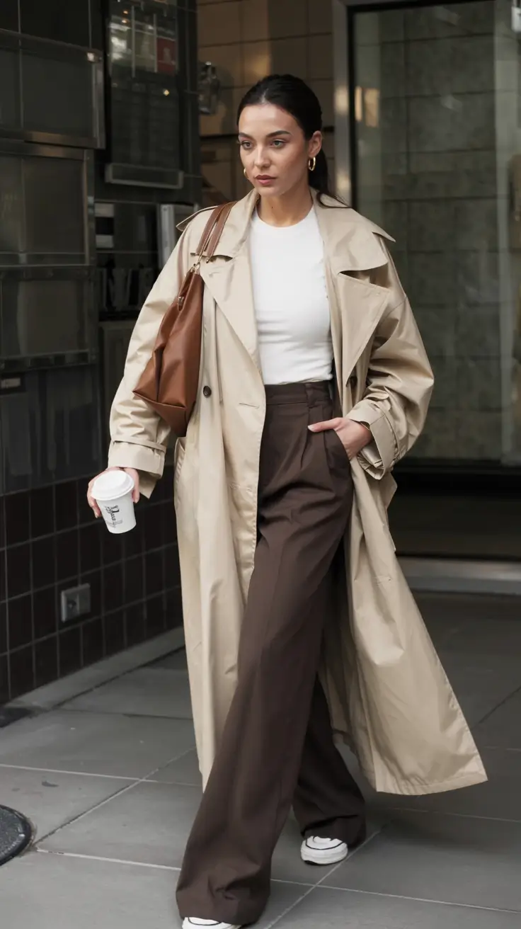 winter work outfits 2025 2026 style guide Trench Coat Neutral Power