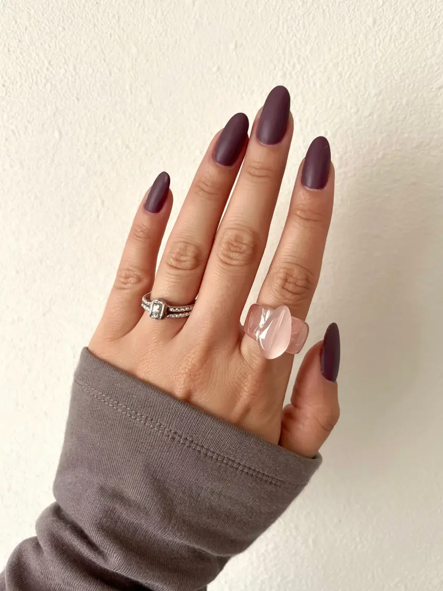 acrylic nails and color ideas winter 2025 2026 Matte Plum Perfection