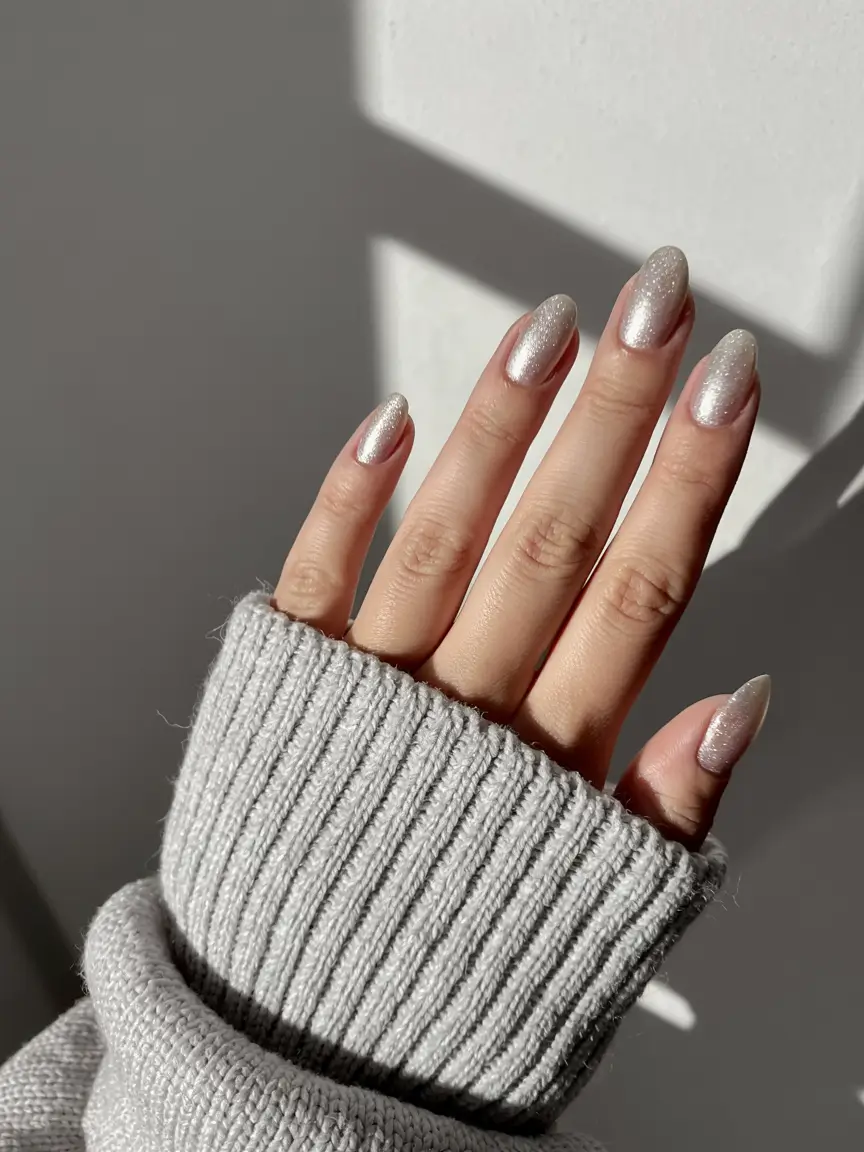 acrylic nails and color ideas winter 2025 2026 Frosted Champagne Glow