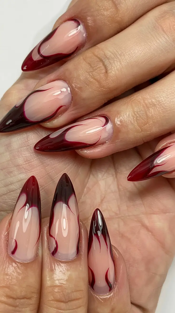 acrylic nails and color ideas winter 2025 2026 Crimson Swirl Passion