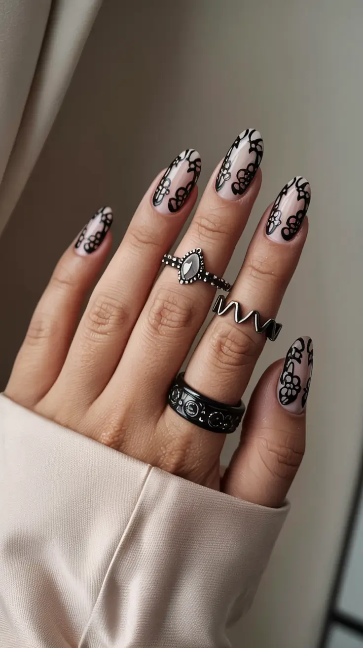 acrylic nails and color ideas winter 2025 2026 Midnight Lace Drama