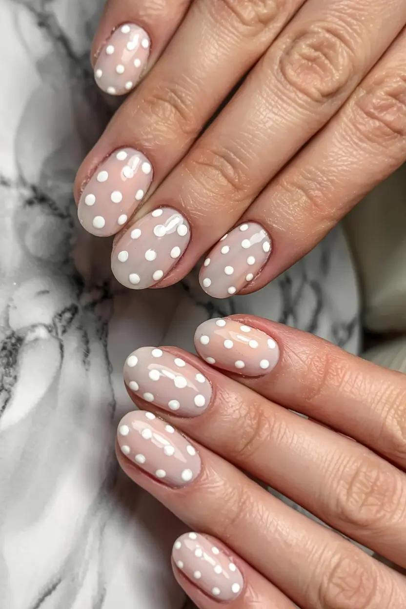acrylic nails and color ideas winter 2025 2026 Snowy Polka Dot Minimalism