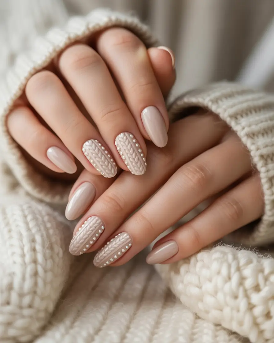 almond nails and color ideas winter 2025 2026 Knitted Cream Charm