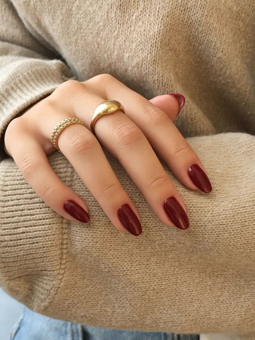 almond nails and color ideas winter 2025 2026 Mulled Wine Glow