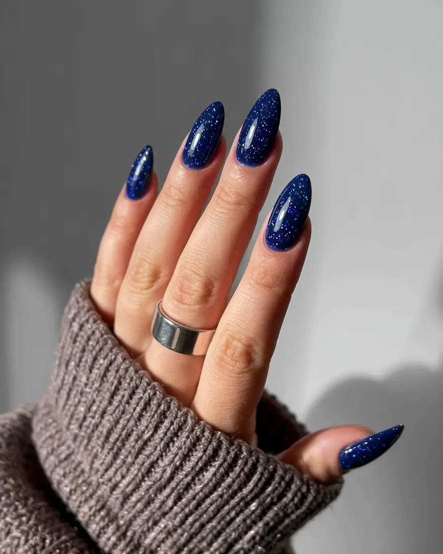 almond nails and color ideas winter 2025 2026 Starry Midnight Elegance