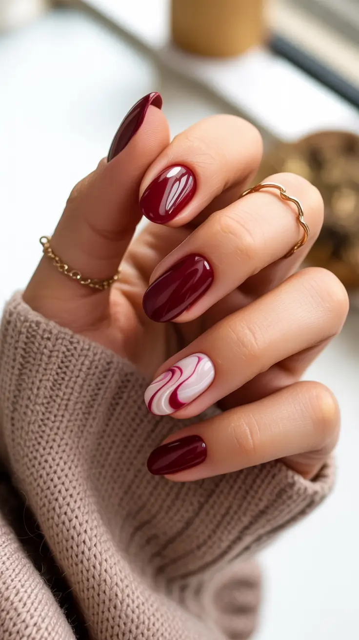 almond nails and color ideas winter 2025 2026 Cherry Swirl Seduction