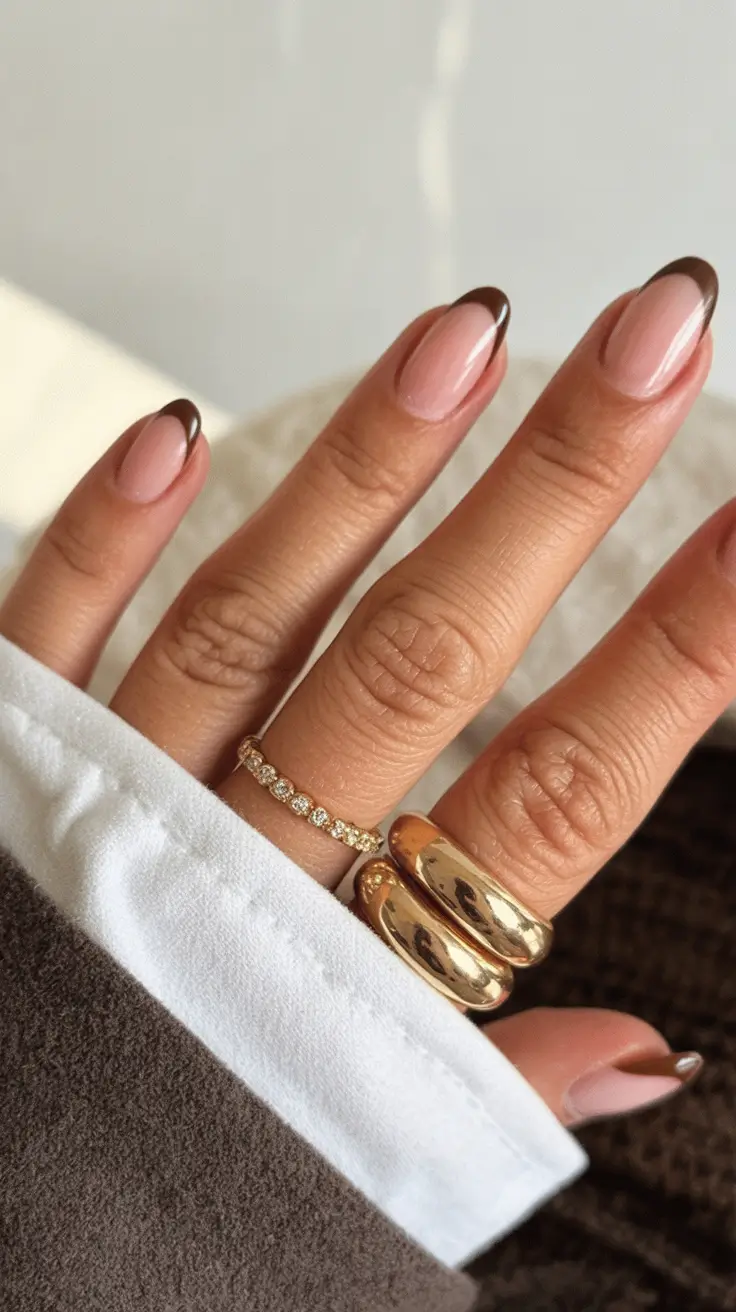 almond nails and color ideas winter 2025 2026 Mocha Chrome French