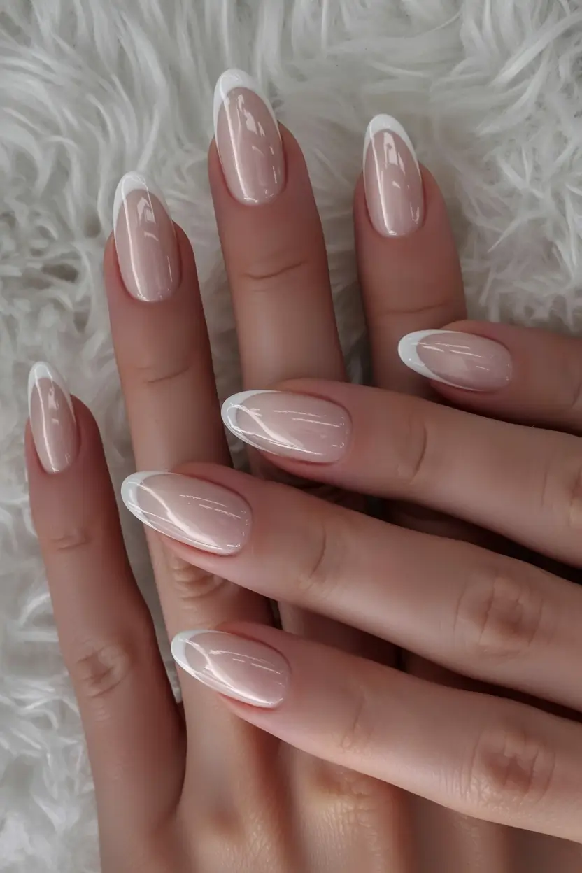 almond nails and color ideas winter 2025 2026 Soft-Edge White French