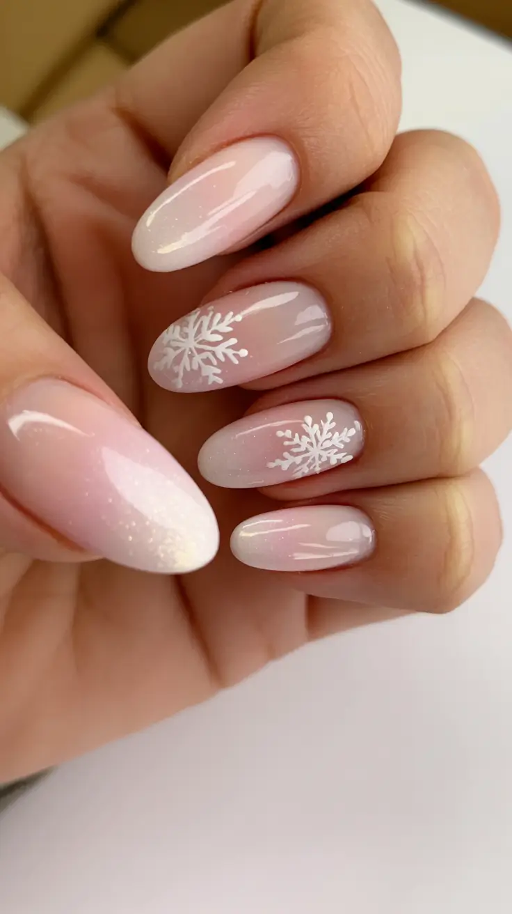 almond nails and color ideas winter 2025 2026 Snowflake Whisper