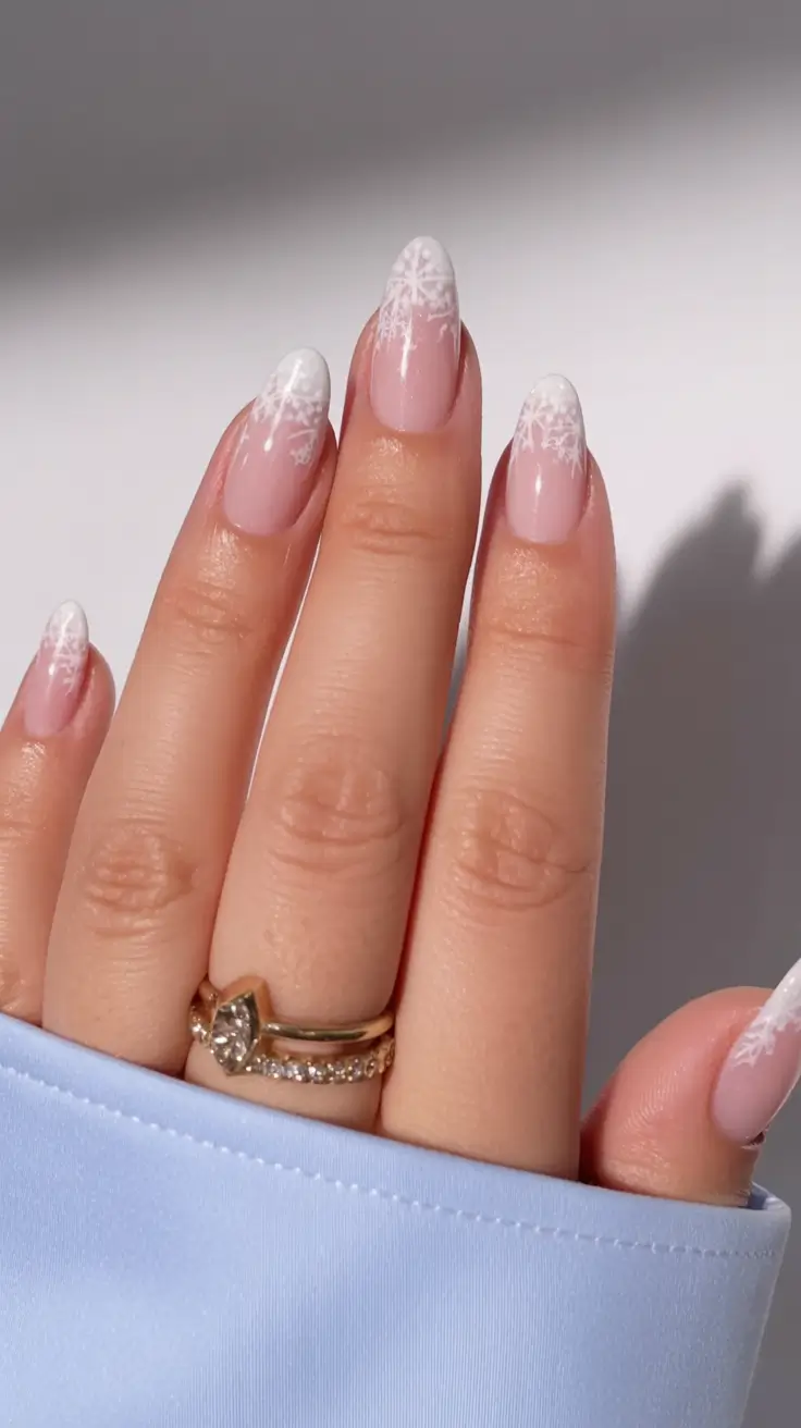 almond nails and color ideas winter 2025 2026 Frosted Tip Elegance