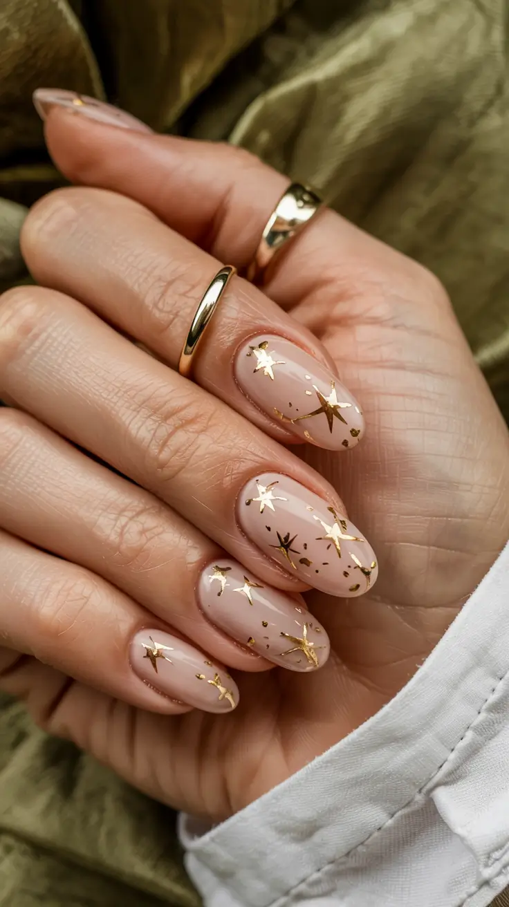 almond nails and color ideas winter 2025 2026 Golden Stardust Glam