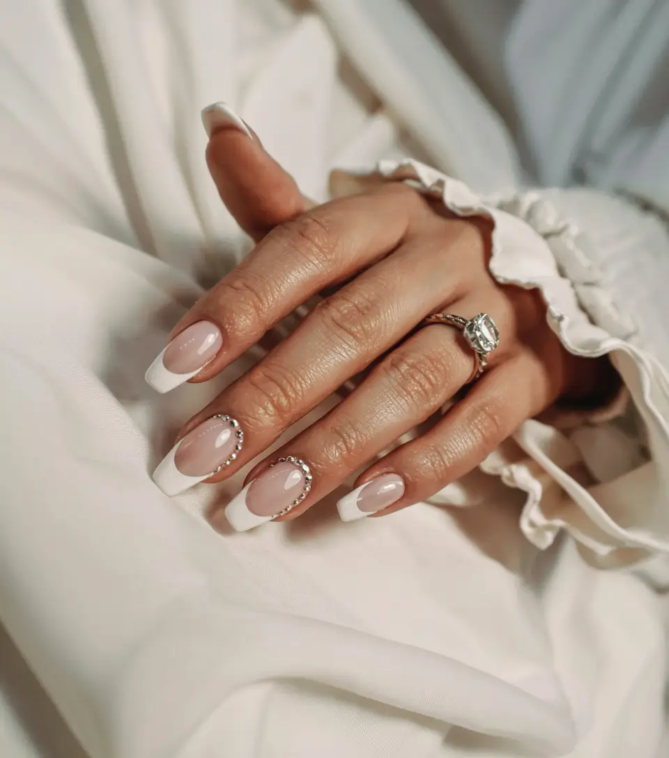 almond nails and color ideas winter 2025 2026 Crystal-Edged French Revival