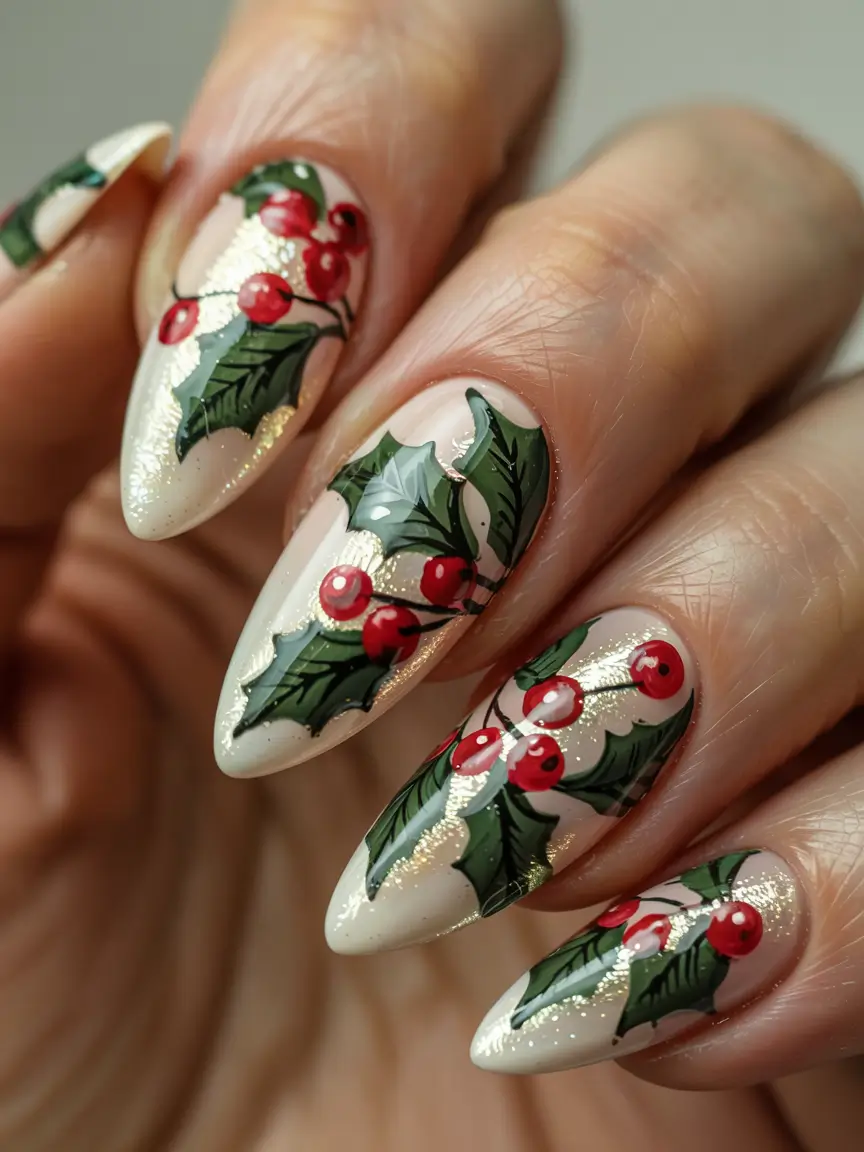 Best Gel Nails Christmas 2025 Golden Holly Luxe