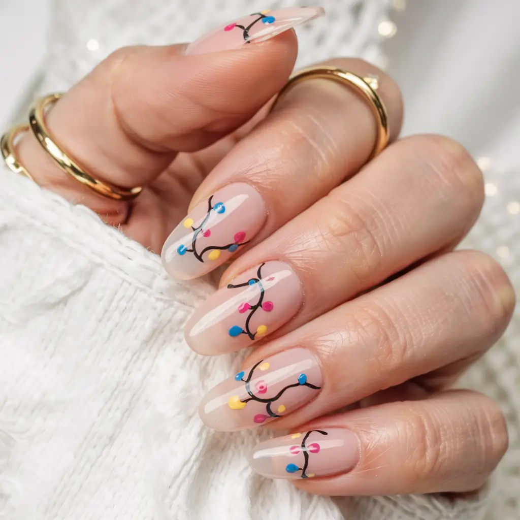Best Gel Nails Christmas 2025 Colorful Fairy Light Strings
