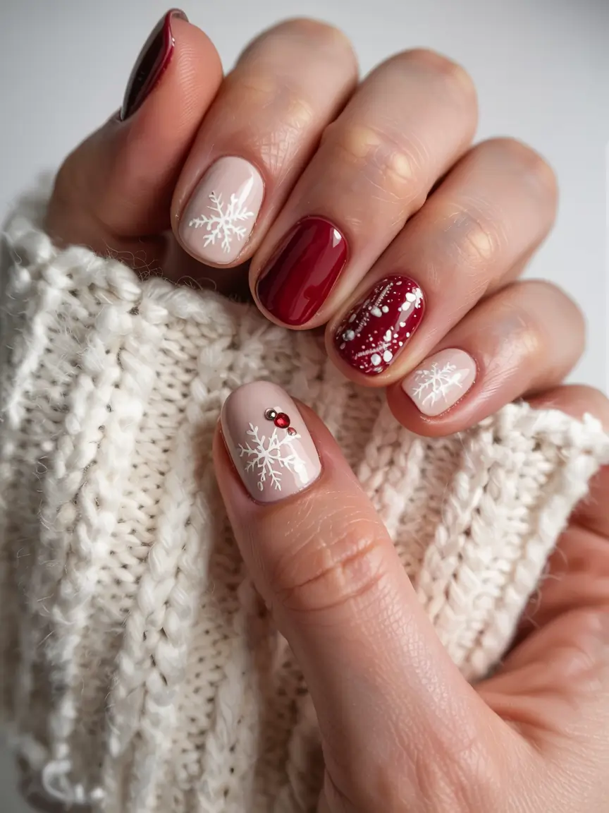 Best Gel Nails Christmas 2025 Snowfall & Cozy Sweater Vibes