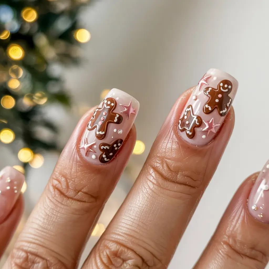 Best Gel Nails Christmas 2025 Gingerbread Cookie Cuties