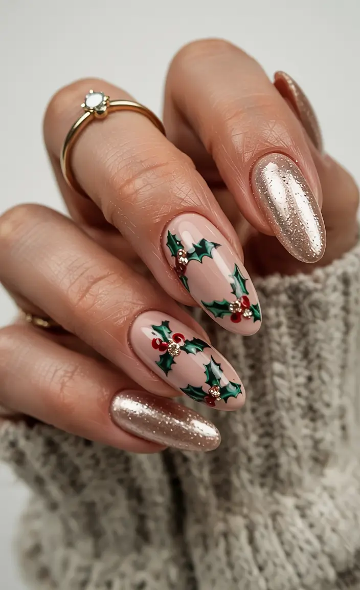 Best Gel Nails Christmas 2025 Gilded Winter Greens
