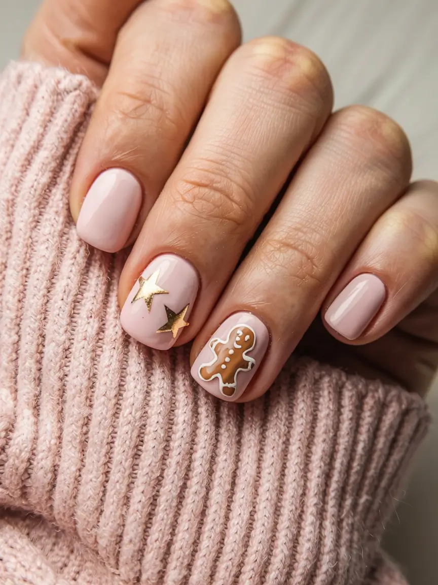 Best Gel Nails Christmas 2025 Gingerbread & Gold Stars