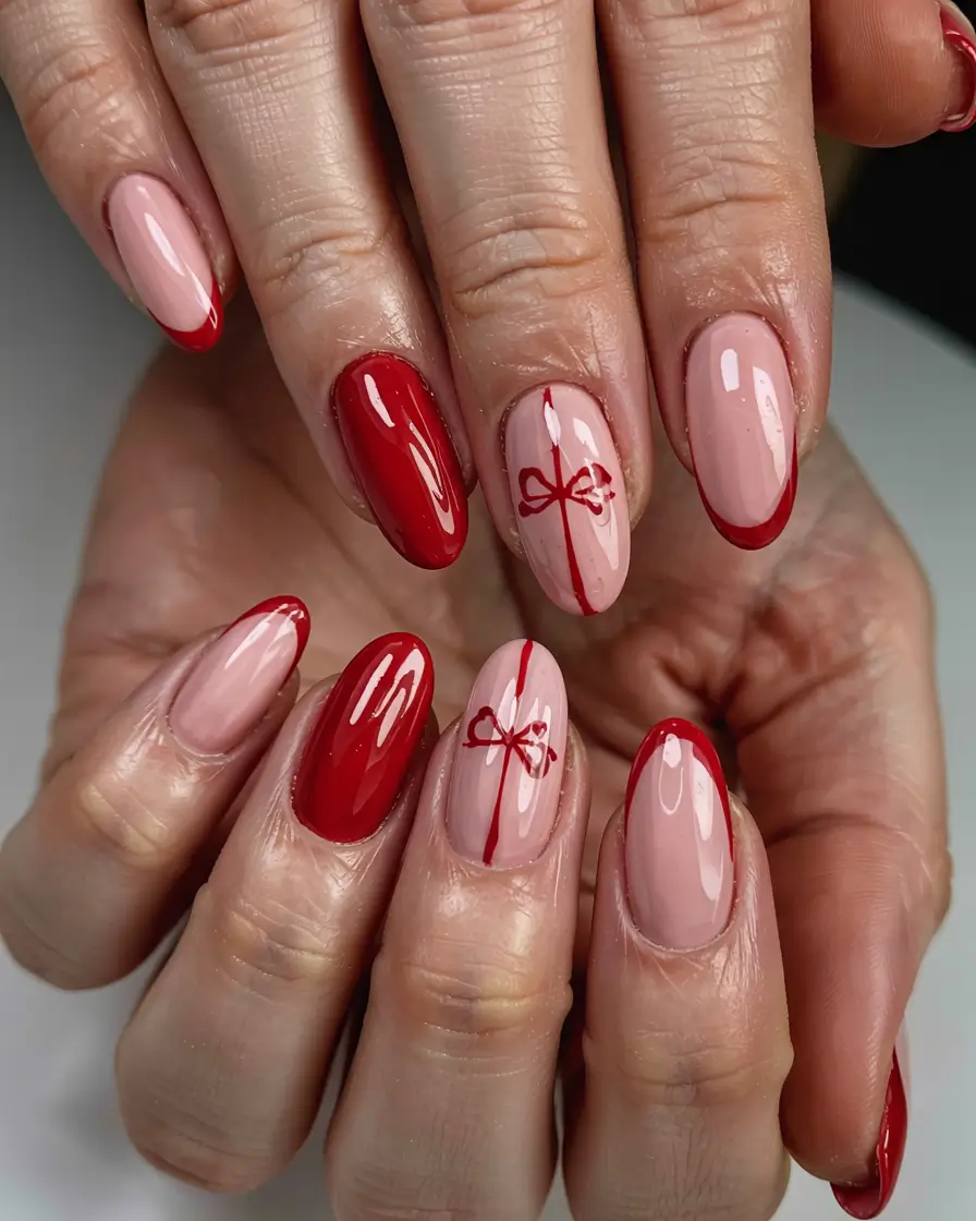 Best Gel Nails Christmas 2025 Red Ribbon Elegance