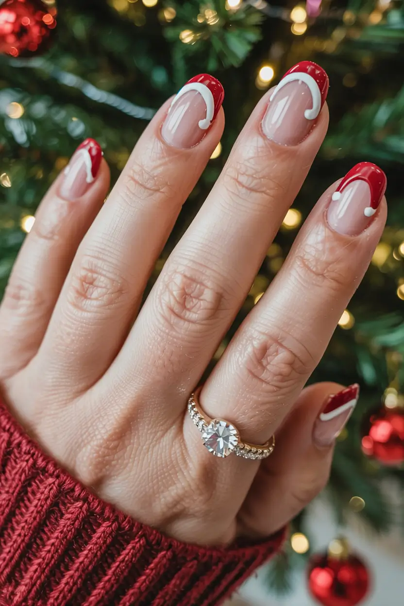 Best Gel Nails Christmas 2025 Santa’s French Twist