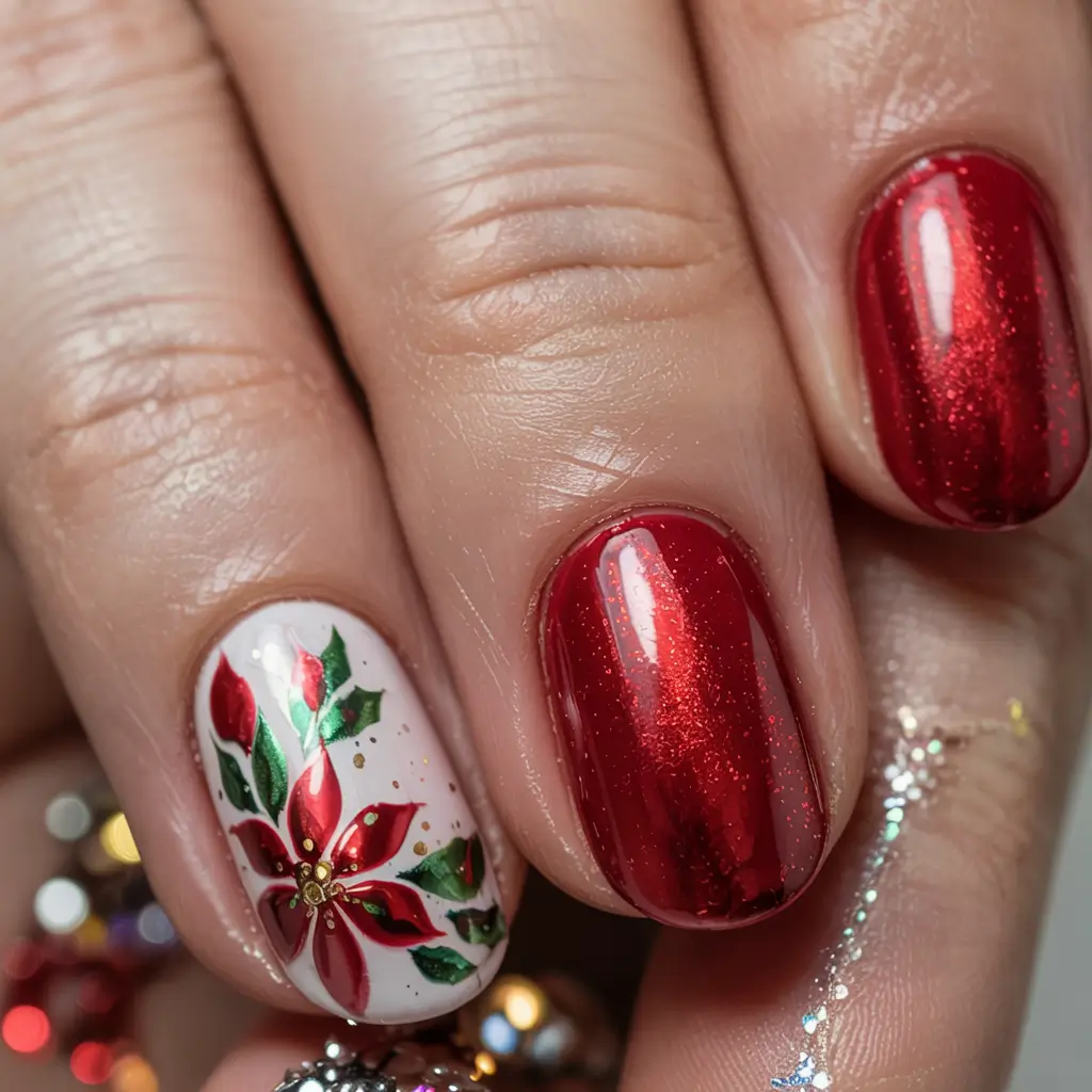 Best Gel Nails Christmas 2025 Poinsettia Bloom Perfection