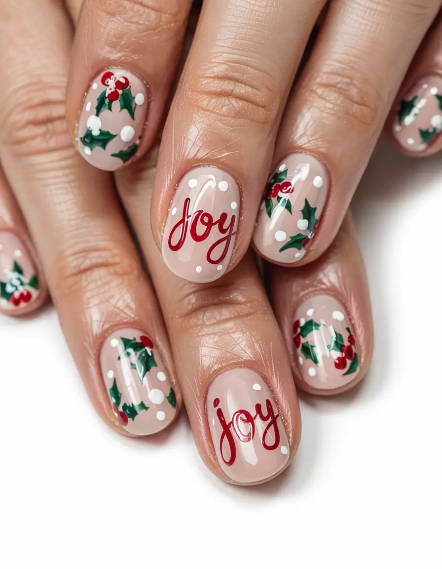 Best Gel Nails Christmas 2025 Joy Nail Art with Holly