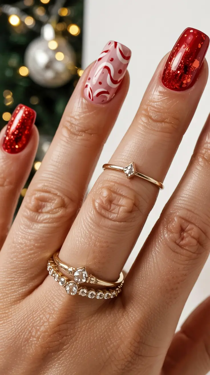 Best Gel Nails Christmas 2025 Holiday Ribbon Swirls