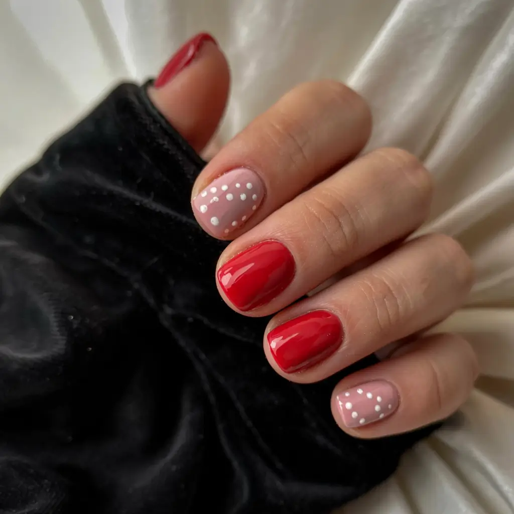 Best Gel Nails Christmas 2025 Red Velvet & Snowfall Dots
