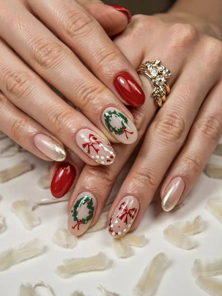 Best Gel Nails Christmas 2025 Wreaths & Ribbon Magic