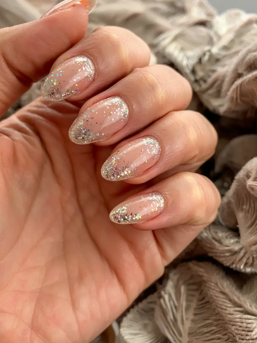 best neutral nails winter 2025 2026 Starlit Glitter Veil