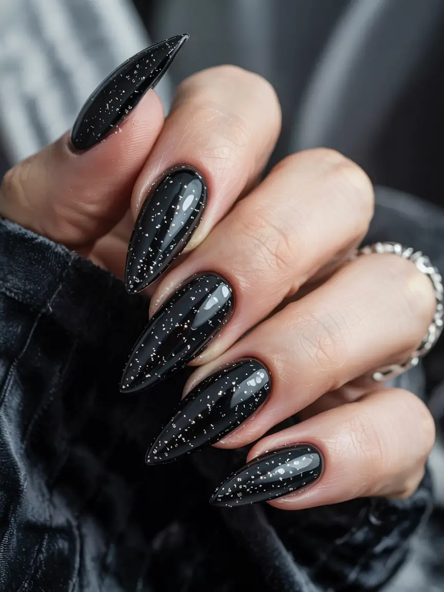 Black Christmas Nails 2025 Starry Night Gloss