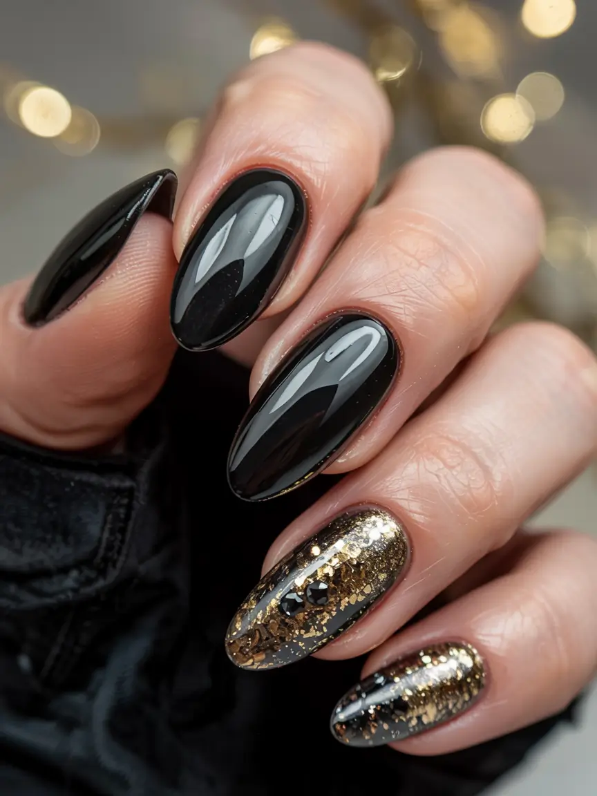 Black Christmas Nails 2025 Golden Noir Luxe