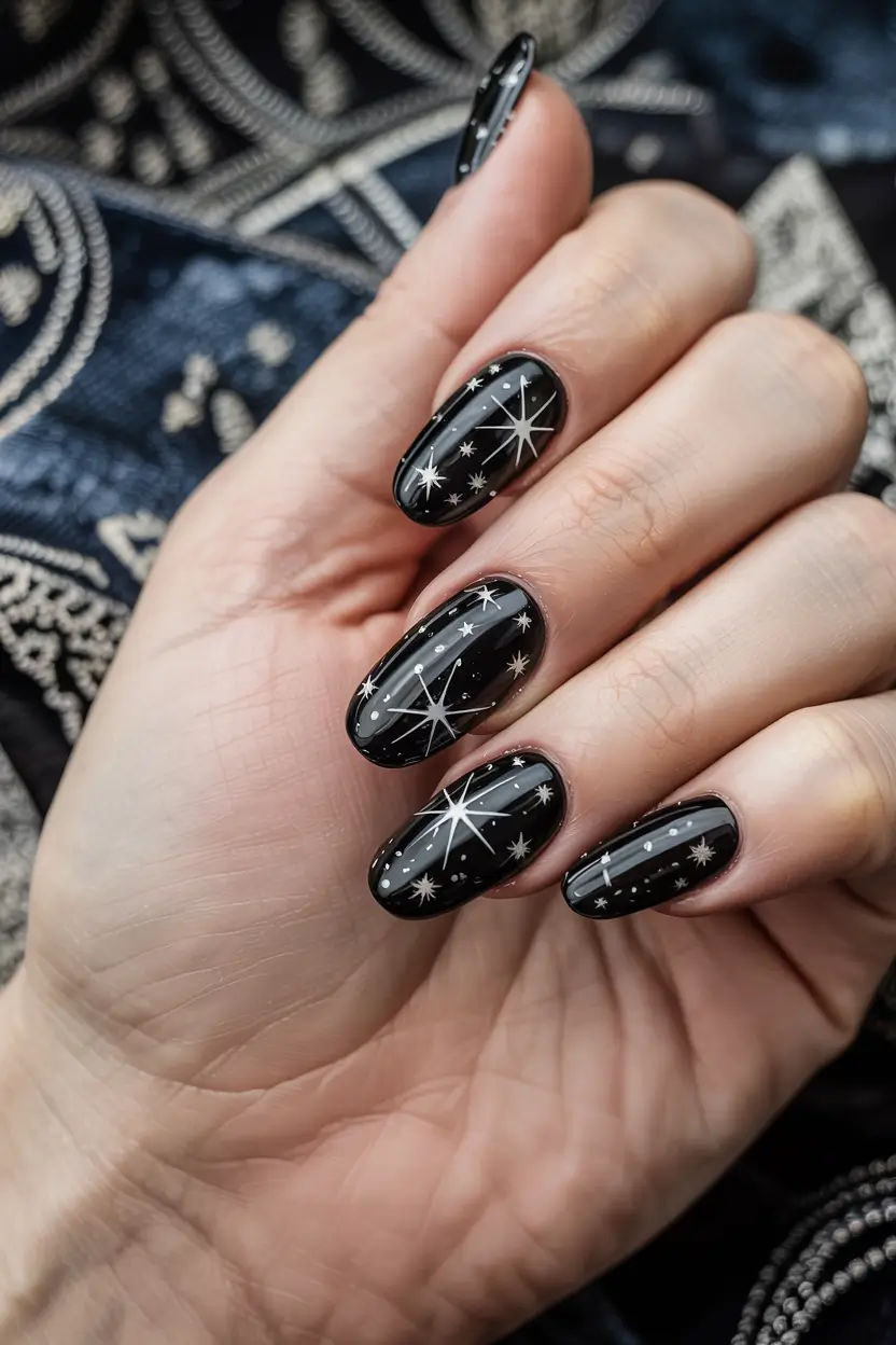 Black Christmas Nails 2025 Holiday Constellation