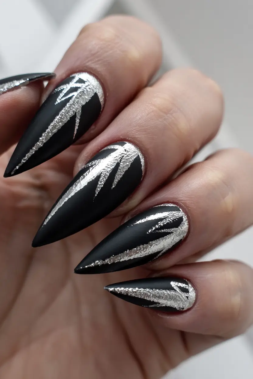 Black Christmas Nails 2025 Silver Edge Drama