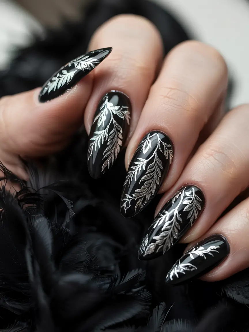 Black Christmas Nails 2025 Whispered Winter Ferns