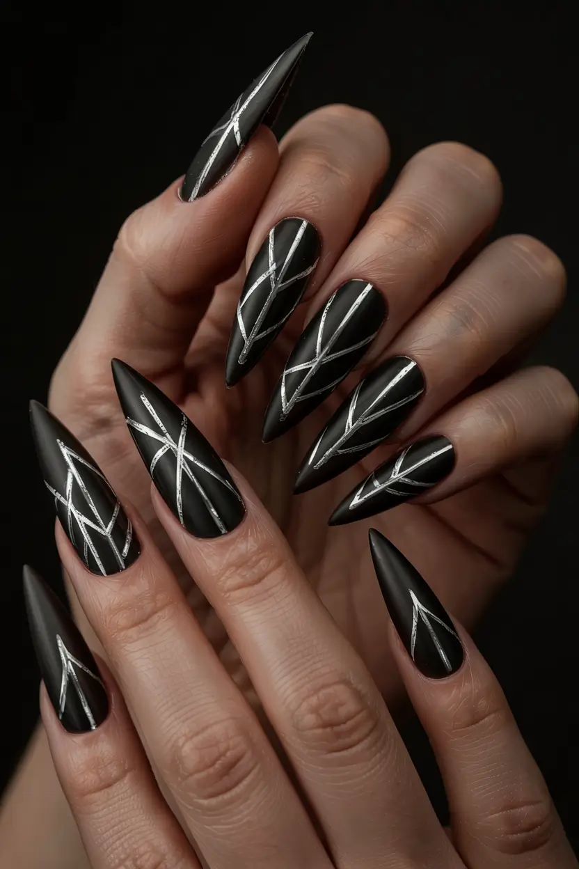 Black Christmas Nails 2025 Modern Geometry Noir